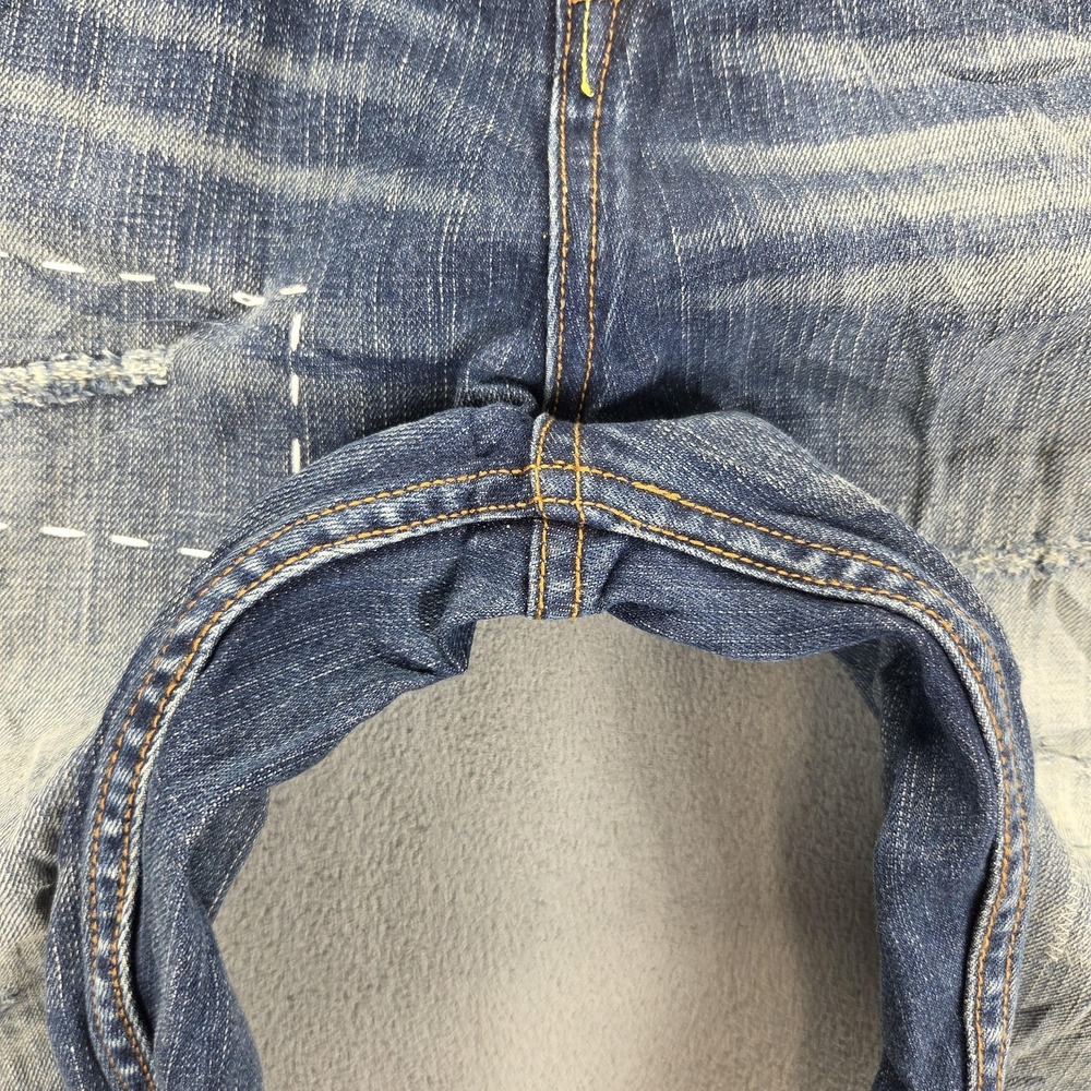 Bad Kids Jeans Mens Selvedge Blue Thrashed Honeycomb Whiskers Skull Fits 34x29 - Picture 13 of 16